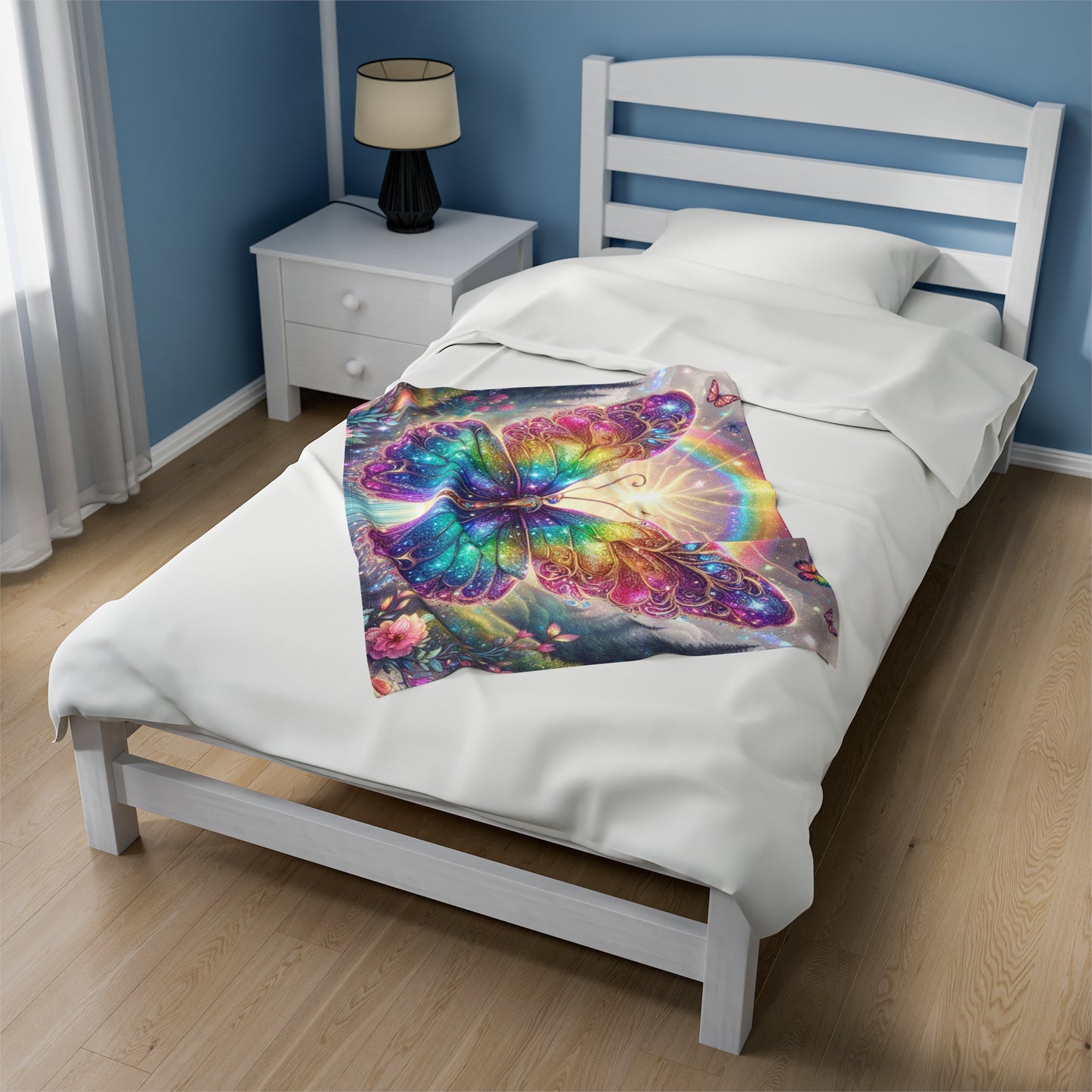 Glitter Rainbow Butterfly Blanket