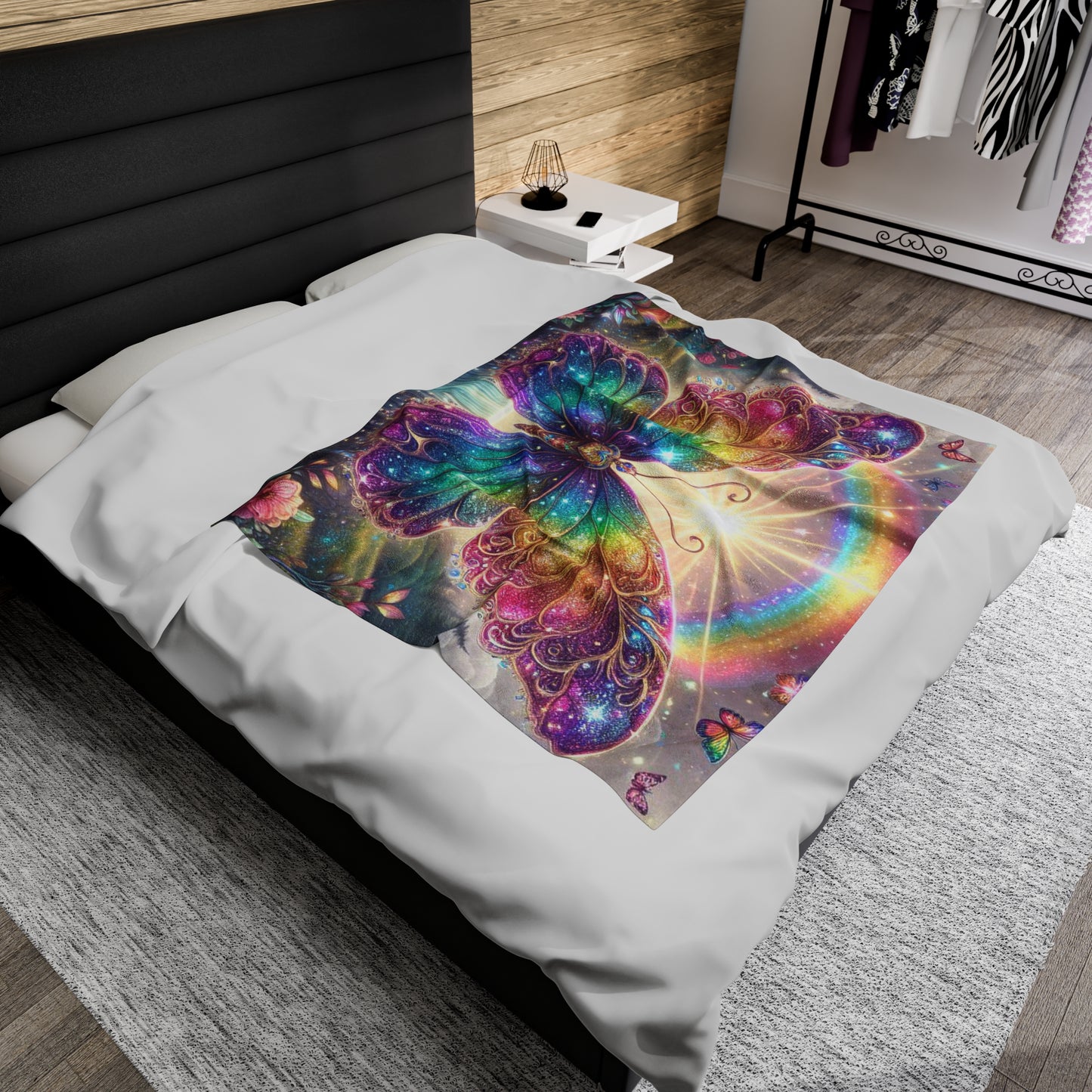 Glitter Rainbow Butterfly Blanket