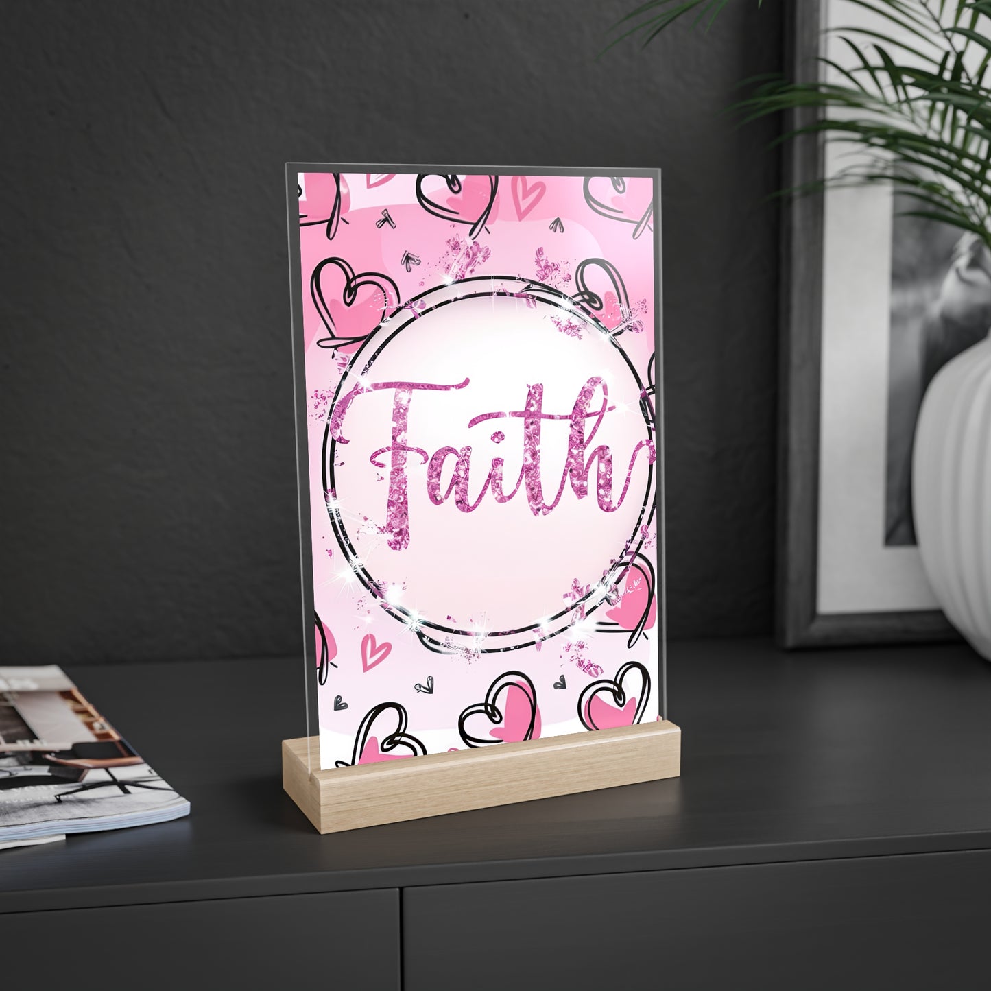 FAITH Acrylic Sign with Wooden Stand