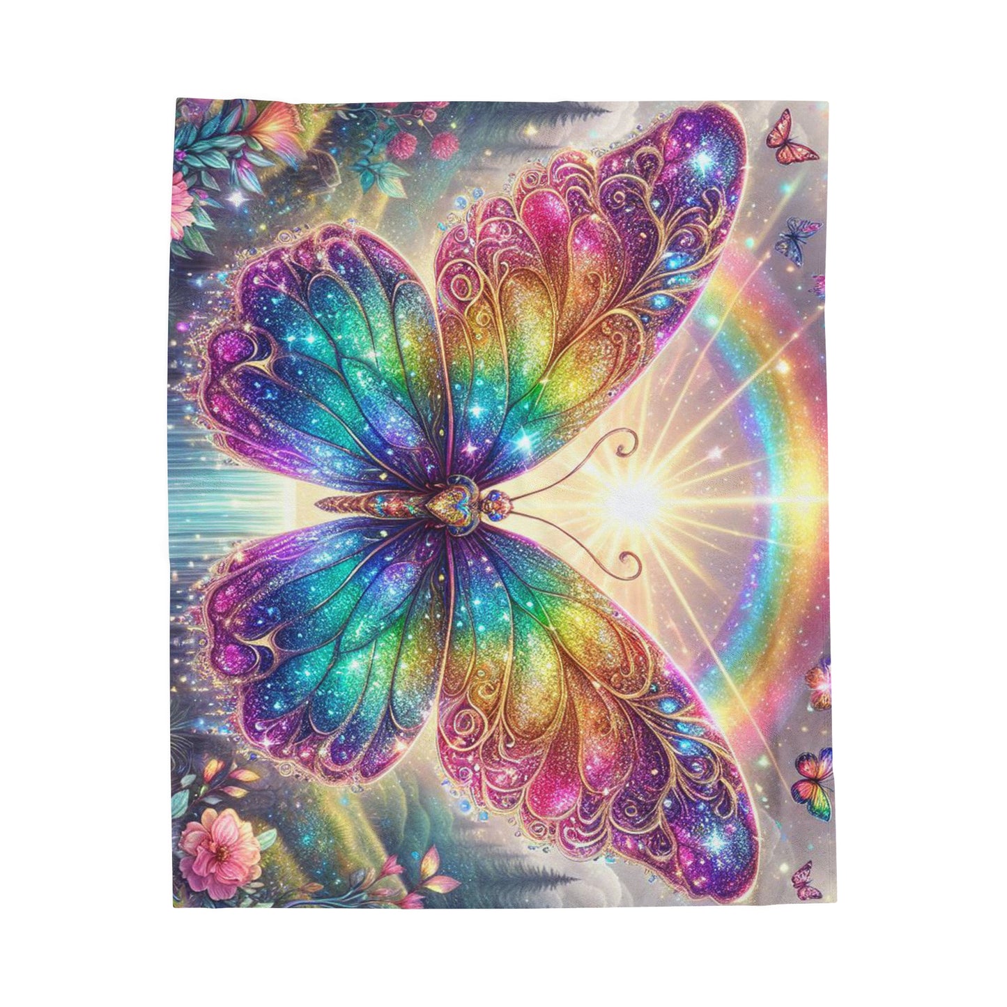 Glitter Rainbow Butterfly Blanket