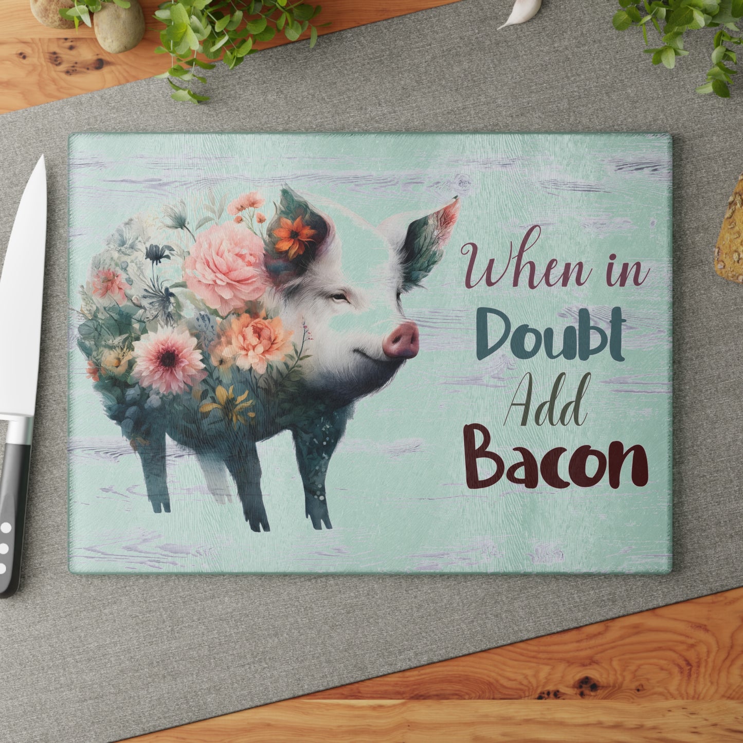 When In Doubt Add Bacon Glass Cutting Board