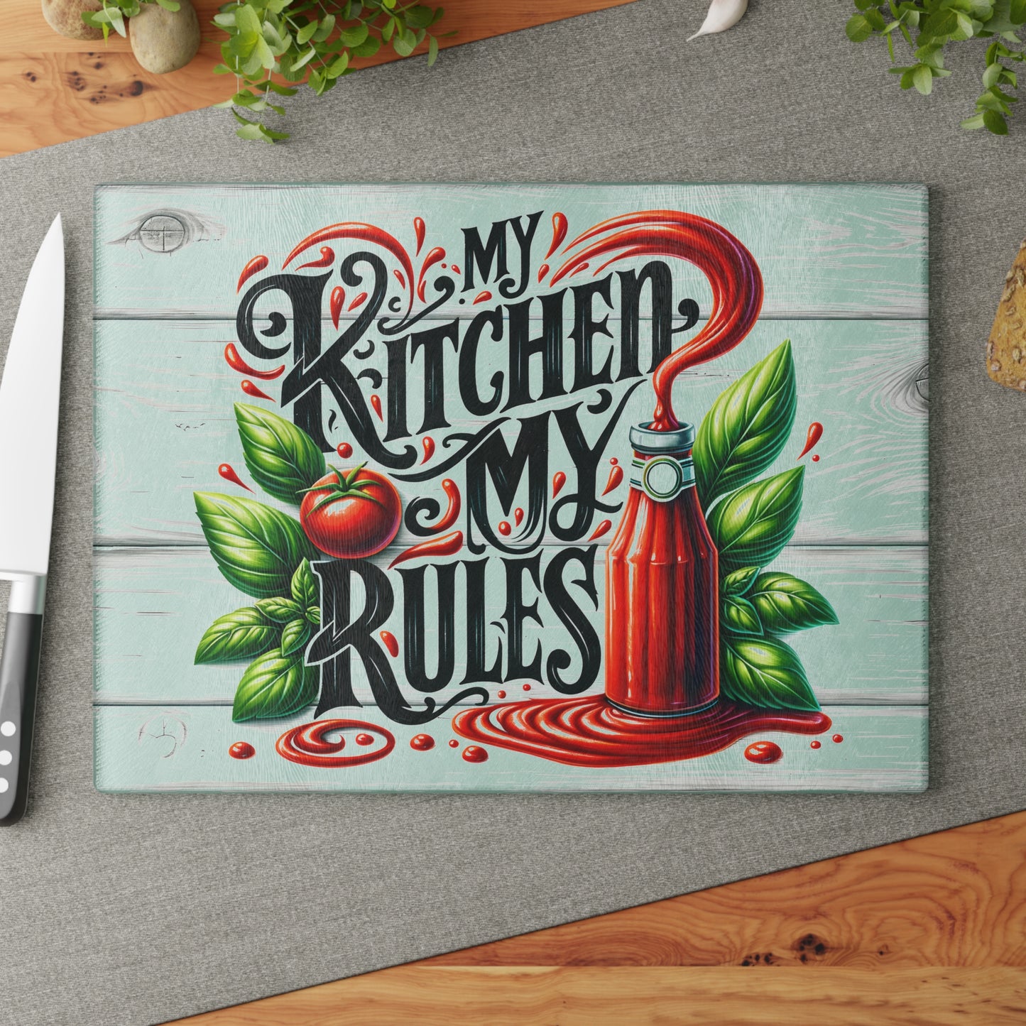 My Kitchen My Rules Glass Cutting Board